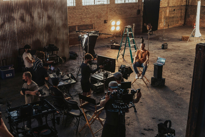 photo of a video production set in a warehouse