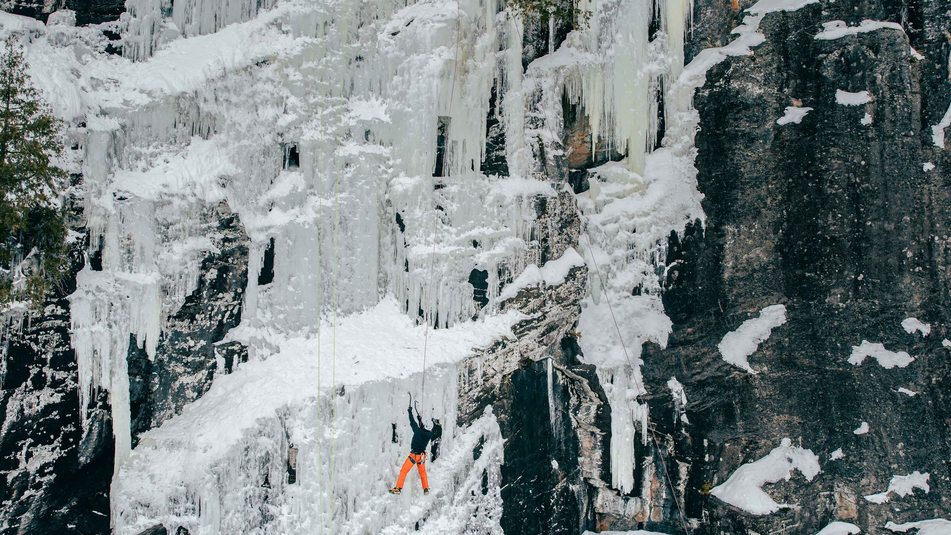 an idea climber scales a vertical waterfall, production still from mainspring agency's video project, the connections series